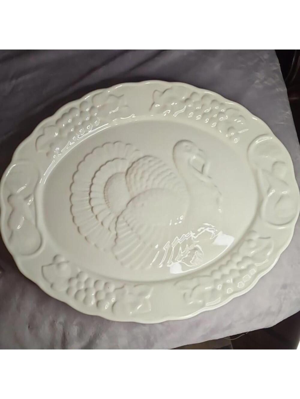 Vintage El Camino Products Large Cream Embossed Turkey Serving Platter